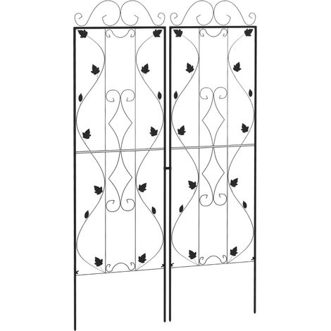 Lot de 2 grilles de support pour plantes en acier inoxydable, piquetables avec décor de feuilles, 50×181 cm noir (1/5)