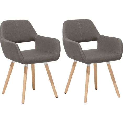 Lot 2 Chaises Fauteuils Tapissées en Tissu Gris Foncé sur Pieds en Bois Design Rétro Tendance pour Salle à Manger au Style Scandinave Déco Beliani