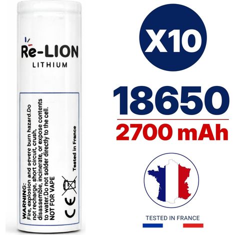 X10 Batteries lithium-ion 18650 - 2700 mAh, reconditionnée, testée et qualifiée en France. Piles rechargeables haute capacité. (1/5)