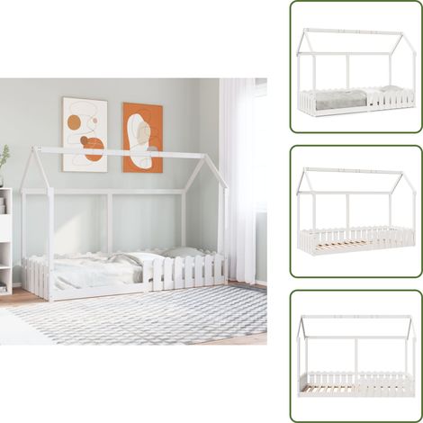 Letto per bambini - vidaXL Giroletto Casetta Bambini Bianco 80x200 cm Legno Massello Pino - Letto basso