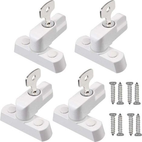 Lot de 4 verrous de fenêtre avec clés, en alliage de zinc robuste, pour porte et fenêtre en PVC, blanc (1/4)