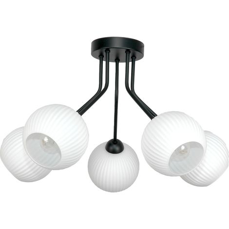 Hängeleuchte, schwarz, Glasschirm, weiß, 15-210 italienisch