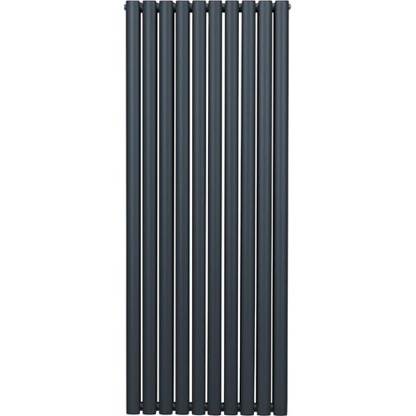 Radiador De Columna Ovalada 1600mm x 600mm Vertical  Gris Antracita   Acero  Montado en pared  Kit de fijación y soportes  + Cepillo de limpieza GRATIS  Calefacción estufa calefactor
