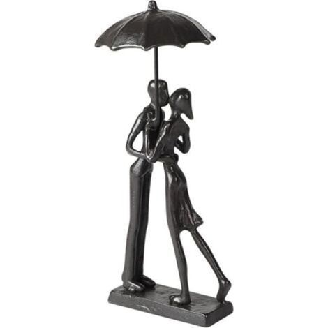 Figurines romantiques rétro en métal coulé, couple s'embrassant sous un parapluie, pour la maison, le bureau, la décoration d'une étagère, le salon ou la cheminée. (1/4)