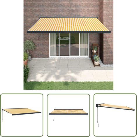 The Living Store Markise Einziehbar Gelb und Weiß 4x3 m Stoff und Aluminium - Gartenmarkise - Terrassenmarkise - Sonnensegel - Gelbe Markise - Weiße Markise (1/5)