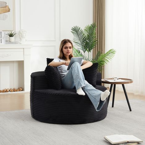 Poltrona rotonda 1 posto in velluto a coste nero, 110 x 110 x 82 cm, con 3 cuscini DESVIAE (1/5)