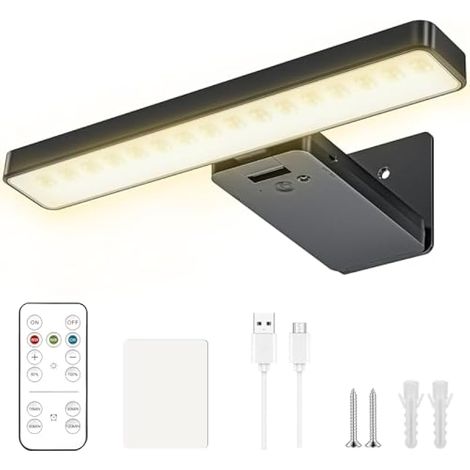 Lumière pour tableau rechargeable, noir, éclairage mural sans fil pour tableau, affiche, cible de fléchettes, 3000mAh, avec télécommande et câble de charge, pour chambre et couloir.