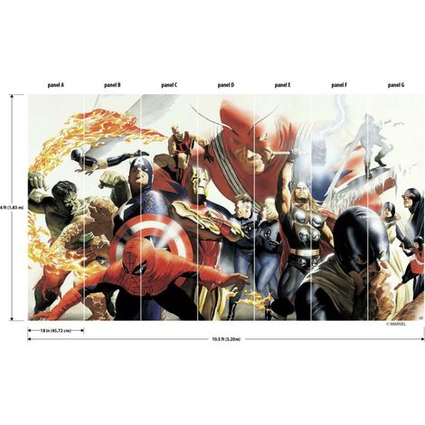 Papier peint panoramique auto-adhésif Marvel Spiderman, Hulk, Captain America - Adam Ross - 3.2 m x 1.83 m (1/4)