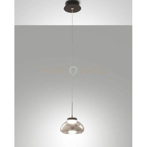 ARABELLA SOSPENSIONE FUME' 1 LUCE IN VETRO E STRUTTURA IN METALLO A LED 3000K - 8W - 750 lm, D.14CM, SMART C/ACCESS.