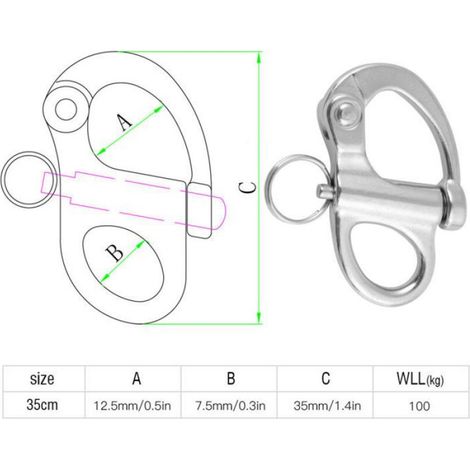Manille à Ressort, Mousqueton à Fixe à Libération Rapide en Acier Inoxydable avec Anneau Rond pour Bateau Marin, Ca (1/4)