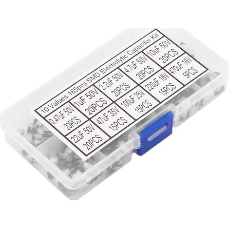 Sortiment mit 165 SMD-Aluminium-Elektrolytkondensatoren, 0,47 µF 50 V – 470 µF 16 V (1/5)