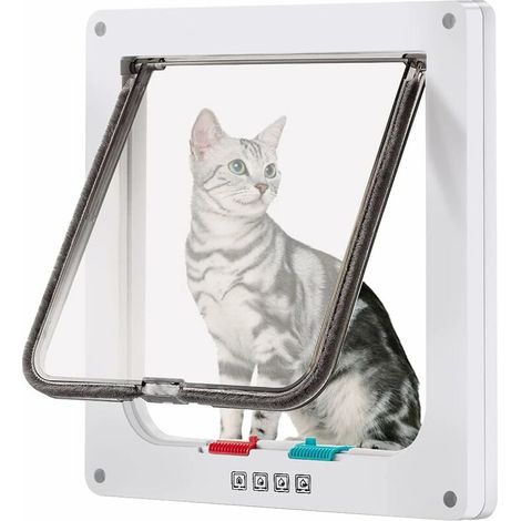 Große Katzenklappe (Außenmaß 27,94 cm x 24,89 cm), 4-Wege-verschließbare Katzenklappe für Fenster und Glasschiebetür für kleine Hunde, Umfang 63 cm, thsinde