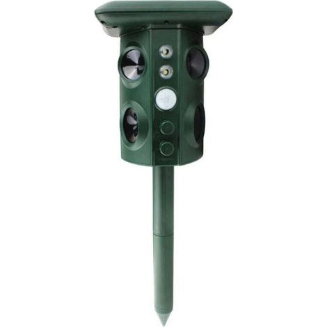 A powerful solar-powered ultrasonic repeller which, thanks to its adjustable frequency, repels cats, rodents, birds and other outdoor animals. Long-lasting, waterproof battery. (1/4)