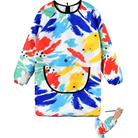 Tablier Peinture Enfant Manches Longues L (100-120cm, 4-6 Ans), 1 Pièce Blouse Imperméable avec Poche pour École Maternelle, Arts Plastiques, Activités Créatives et Cuisine (1/5)