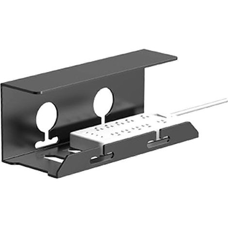 Goulotte de câbles métallique sous bureau avec support pour multiprise et pince de fixation. Installation sans perçage. Robuste et spacieuse. (1/5)