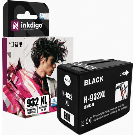 Inkdigo 932XL Tinte kompatibel mit HP OfficeJet 6100e-Drucker 7510WF TÜV-zertifiziert (1/5)