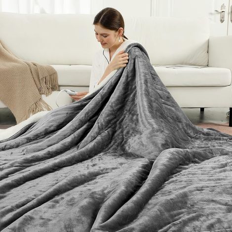 Couverture Chauffante 2 Places, Plaid Chauffant 200x150cm, Gris (1/5)