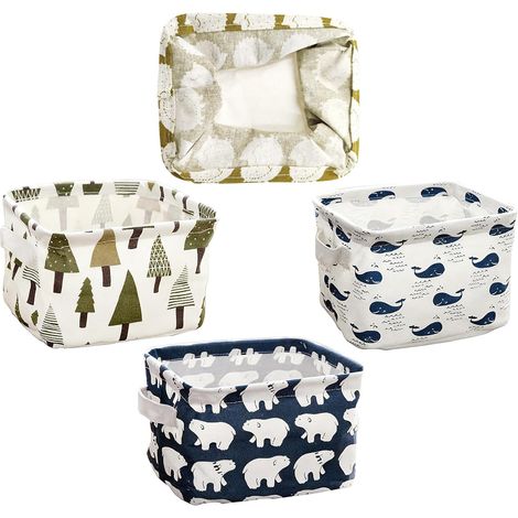 Lot de 4 Petit Panier Rangement, Boite de Rangement Tissu Rectangulaire Panier de Rangement Pliable, KEPKKU Paniers pour Étagères Corbeille à Courrier Organisateur Dressing Organisation Domestique