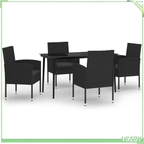 Ensemble de salle à manger de jardin 5 pcs - FAFEICY - 3099633 - Noir - Acier enduit de poudre - Résine tressée (1/5)