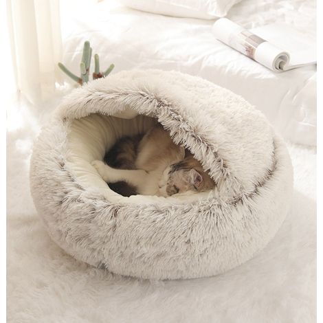 Lit pour chien et chat rond 50x50cm en fausse fourrure lavable avec base antidérapante (1/5)