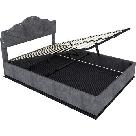 Lit coffre rembourré gris 140 x 200 cm avec sommier et matelas inclus (1/5)