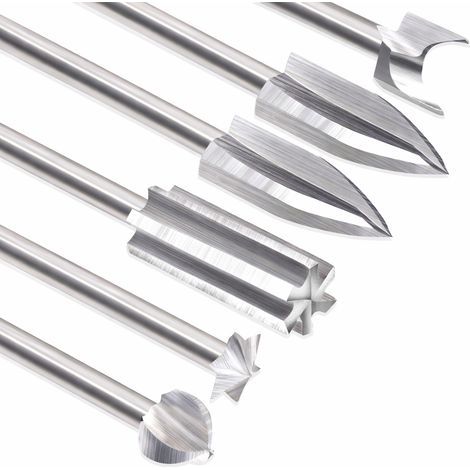 Kit D'outils de Sculpture sur Bois pour Outil Rotatif, 6 Gravure Accessoires pour Le Travail du Bois Avec une Tige de 1/8 pouce pour L'artisanat, Le Perçage et La Micro-sculpture (1/5)