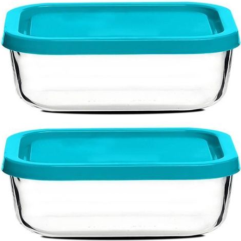 Boîte de conservation - JUANIO - 21x13x8 cm - Lot de 2 - Verre - Couvercle hermétique (1/3)