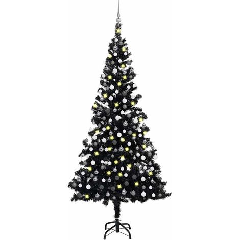 vidaXL Árbol de Navidad preiluminado con luces y bolas negro 210 cm (1/5)