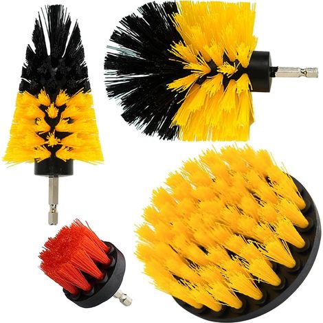 Lot de 4 brosses de nettoyage pour perceuse - Kit de fixation pour nettoyage de cuisine, salle de bain, évier, baignoire, carrelage de sol/mur, gril, roue de voiture - Convient à la plupart des (1/5)