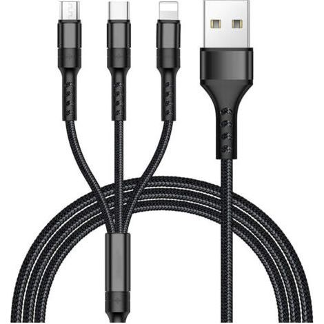 Câble Chargeur 3 en 1 NPTERBL Nylon Tressé 1.2M Noir Micro USB Type-C Robuste
