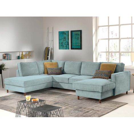Jake - wohnlandschaft - mit schlaffunktion und bettkasten - 7-sitzer - aus cord - links - blau