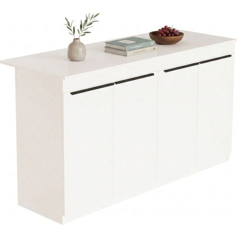 Isola da Cucina Oviglio, Mobile Dispensa 2 Ripiani, 4 Ante, 4 Vani, 160x60x90h cm Bianco