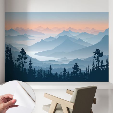 Tapete adhésive moderne pour salon et chambre à coucher Décoration rapide avec colle Panorama montagneux 104x70 cm (1/5)