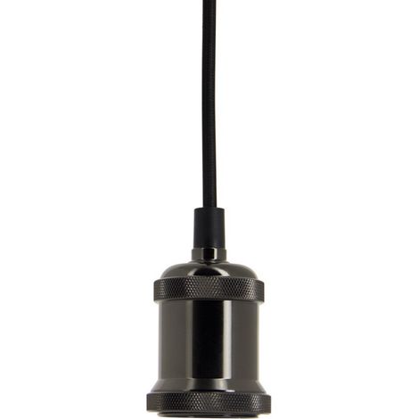 Xanlite – Suspension vintage noire à douille E27 – Câble en coton tressé 120 cm – Monture en fer pour ampoule décorative
