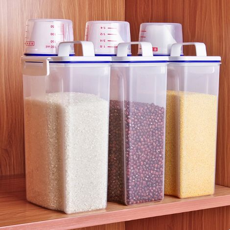Boîtes à riz en plastique épais avec protection anti-insectes, récipients de conservation de la farine étanches à l'humidité, boîtes de conservation des aliments (1/5)