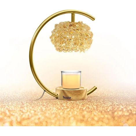 Lampe à fondre les bougies dorées – Convient aux bougies en pot, luminosité réglable avec fonction minuterie, base en bois. (1/5)