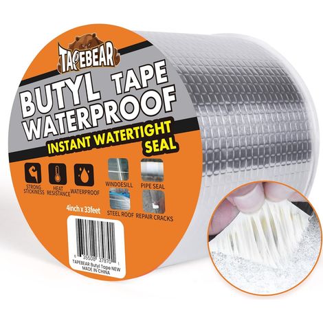 Butyl Waterproof Tape 100mm x 10m, Butyl Aluminum Foil Tape, Waterproof Repair Tape For Roof Leak, Surface Hole, Window Sill Gap, Pipe Crack (1/5)