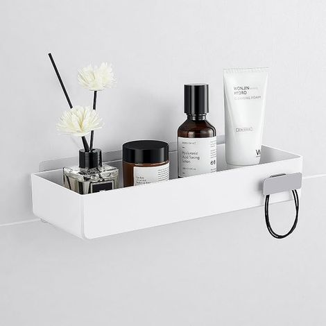 Adhesive Bathroom Shelf Self-Adhesive Wall Shelf Floating Shower Plastic Shelf to Stick on Tiles (1/2)