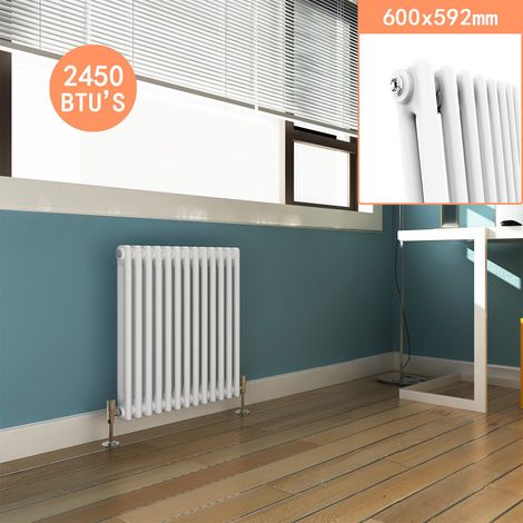 ELEGANT 600 x 592 mm White Double Column Traditional Cast Iron Style Horizontal Radiator (1/5)
