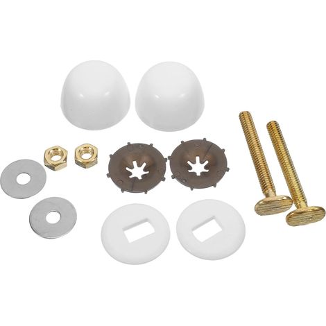 2 jeux de boulons fixation pour WC au sol avec capuchons et rondelles métalliques, kit montage (1/5)