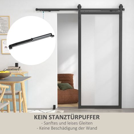 Kit de porte coulissante silencieux et fluide, pour cloisons bois et maçonnerie, 183 cm, acier, noir (1/4)