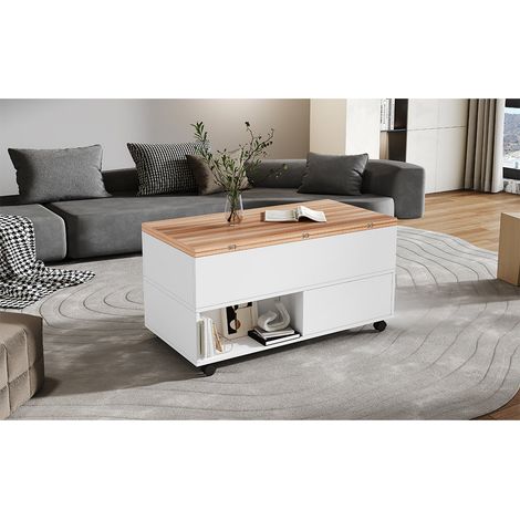 Table basse multifonctionnelle 100 x 50 x 52 cm, 4 roulettes, 4 tiroirs, plateau relevable et réglable en hauteur (1/5)