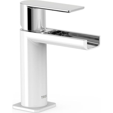 Mitigeur lavabo robinet cascade bec ouvert Blanc - TRES 20011001BL (1/2)