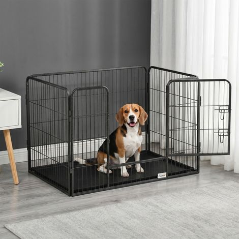 Enclos pour chien 4 panneaux métalliques grillagés avec porte verrouillable, dimensions 109x74x71 cm (1/5)