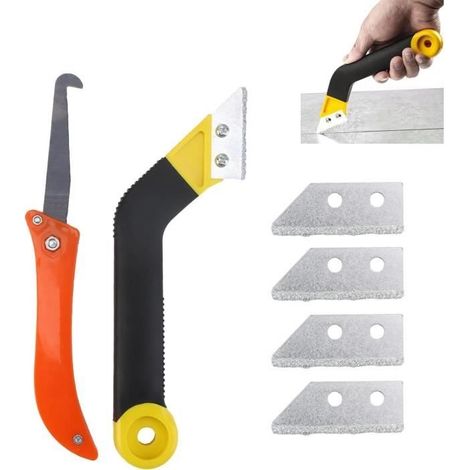 Grattoir à joints, kit de nettoyage de joints avec 5 lames de rechange, dissolvant pour joints de carrelage (1/4)
