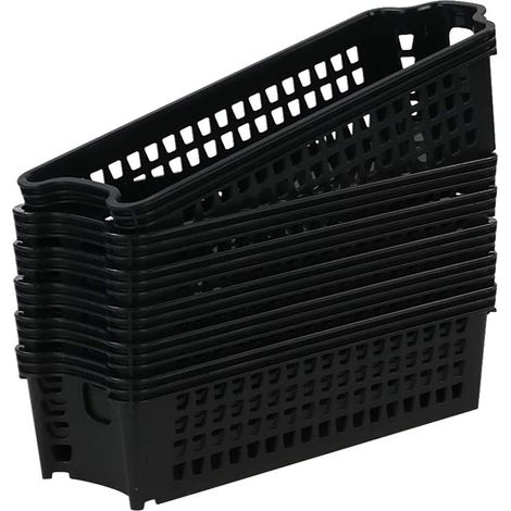 Paniers de rangement fins en plastique, organisateur de paniers empilables noirs, paquets de 6 (1/5)