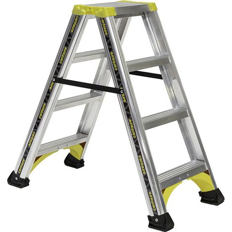 Matisère – Marchepied double accès 2x4 marches – Hauteur d'accès maxi 2,45 m – Profils aluminium antidérapants – Autostable et sécurisé