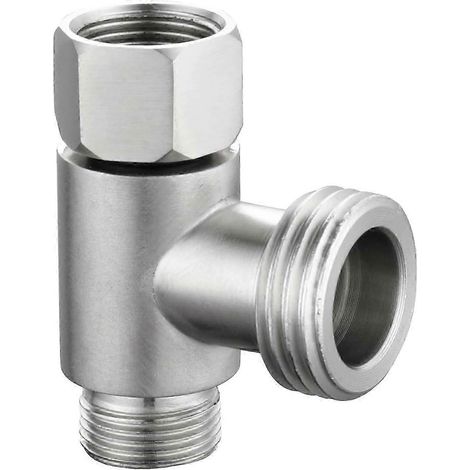Raccord en T à 3 voies 3/8" et 1/2", en acier inoxydable, finition nickel brossé, pour conduite d'eau 3/8". (1/5)
