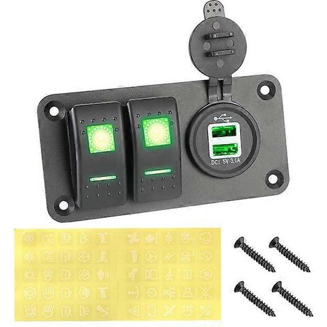 Panneau de commande 24 V/12 V avec interrupteur à 2 boutons pour éclairage de voiture, chargeur USB 3.0, accessoires pour moto, bateau, camion, caravane, 4x4 tout-terrain (1/5)