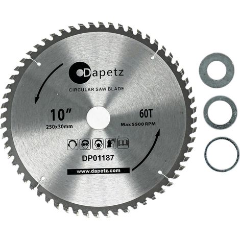 Dapetz ® TCT Circular Wood Fine Cut Saw Blade 250mm x 30mm 40 & 60 Teeth, 22.2mm Rings Mitre Hardened Tempered Fits A Multitude of Circular Saws (1/5)